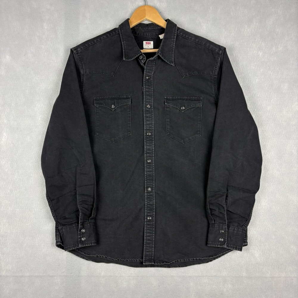 Levi’s Denim Pearl Snap Shirt Men’s XL Black Western Yoke Cowboy Rodeo Casual
